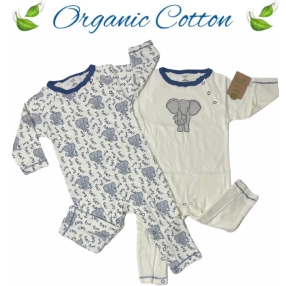 Organic Cotton One Piece Outfits Happy Elephant Luxury Infant Clothes 2 Pc Set
